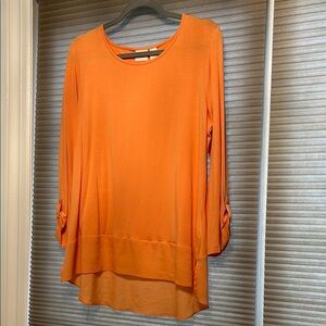 Chico's Orange Tab Sleeve Tunic With Chiffon Trim